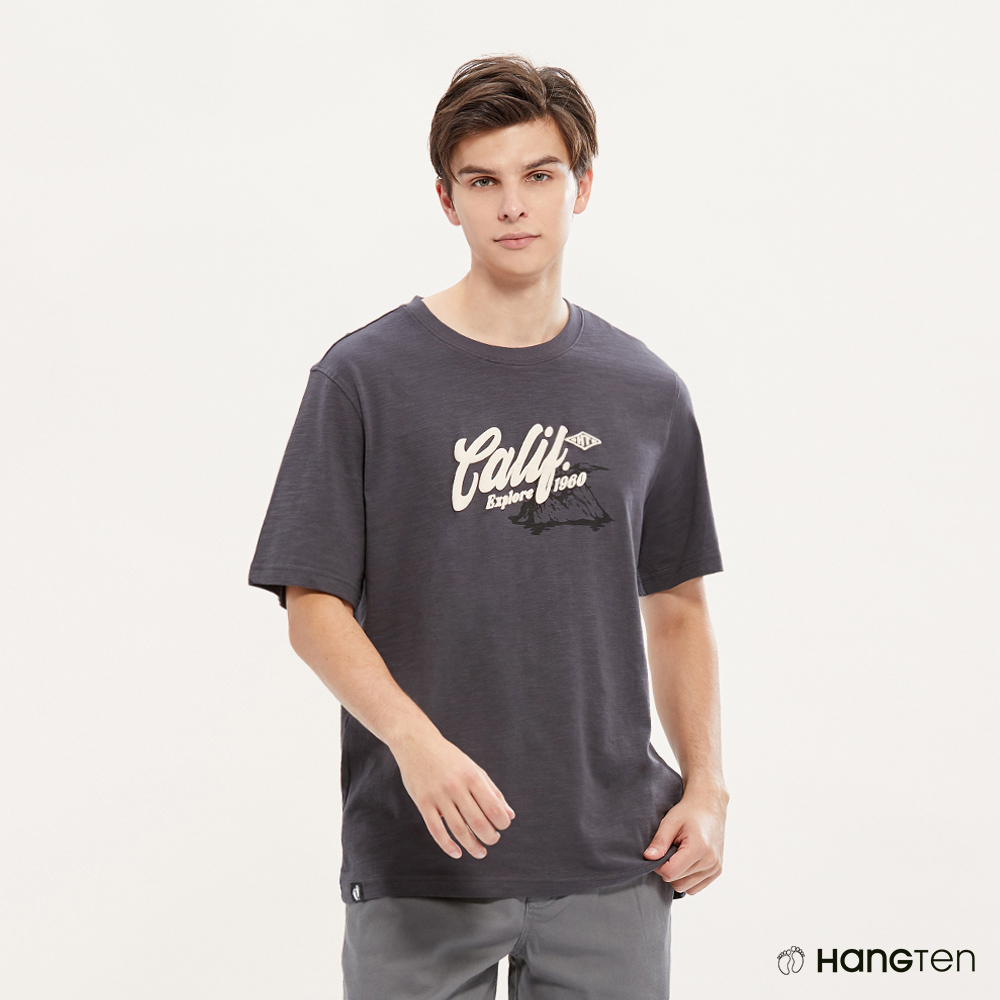 Hang Ten Men's Relax Fit California Explore Printed Crewneck T-Shirt (Dark Grey)